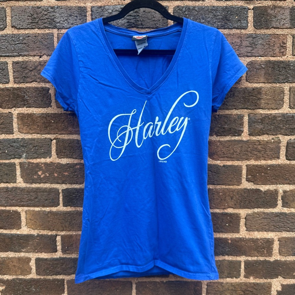 Harley-Davidson Women's Medium Blue V-Neck T-Shirt Barb's Philadelphia PA - Picture 2 of 7